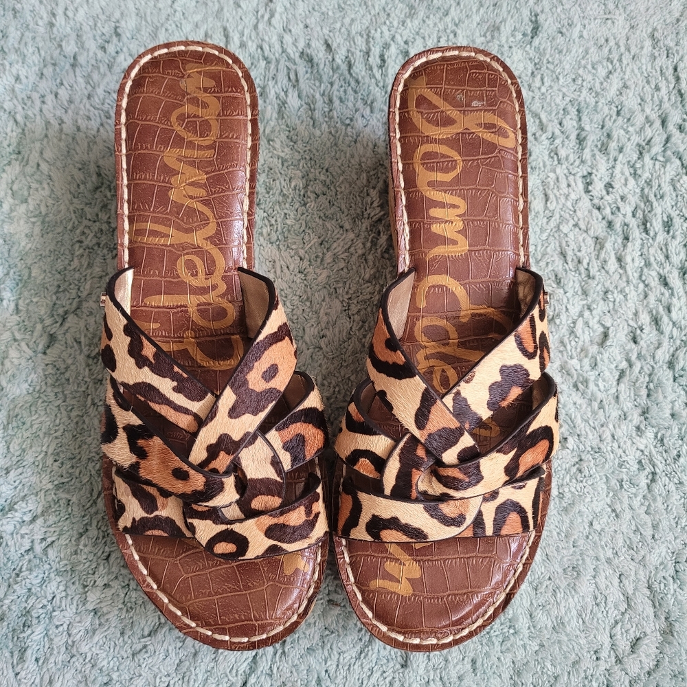 sam edelman raynere calf hair leopard print wedges